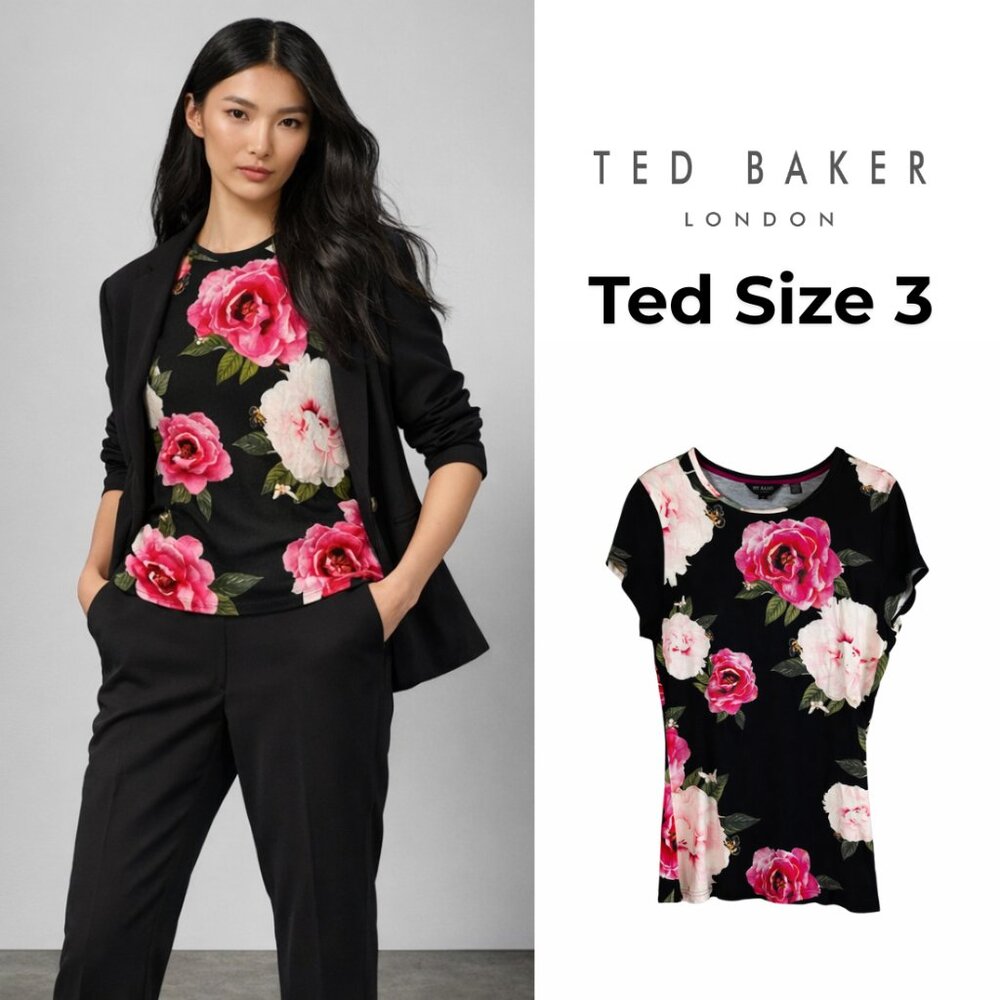 Ted Baker Black Top with Pink Floral Design